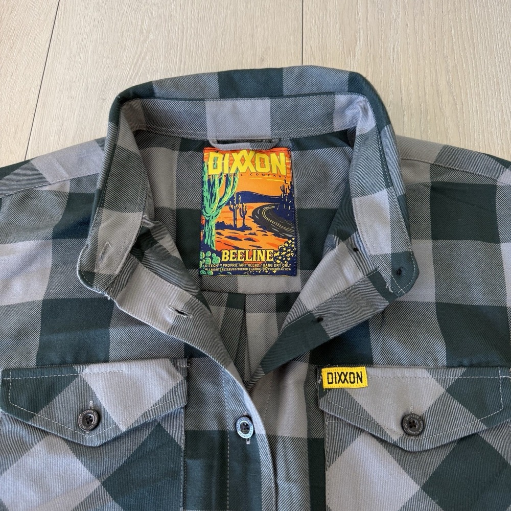 Dixxon Flannel Shirt Women Size L Large Beeline Green Grey Plaid Button Up